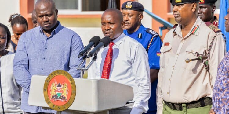 Interior CS Kithure Kindiki speaking at Kilifi County Commissioner headquarters on March 27, 2024. PHOTO/ Interior...bandits