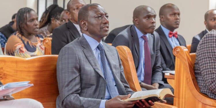 President William Ruto with Nairobi Governor Johnson Sakaja during a church service at ACK Emmanuel Parish in Makadara, Nairobi on Sunday, March 24, 2024. PHOTO/PCS.