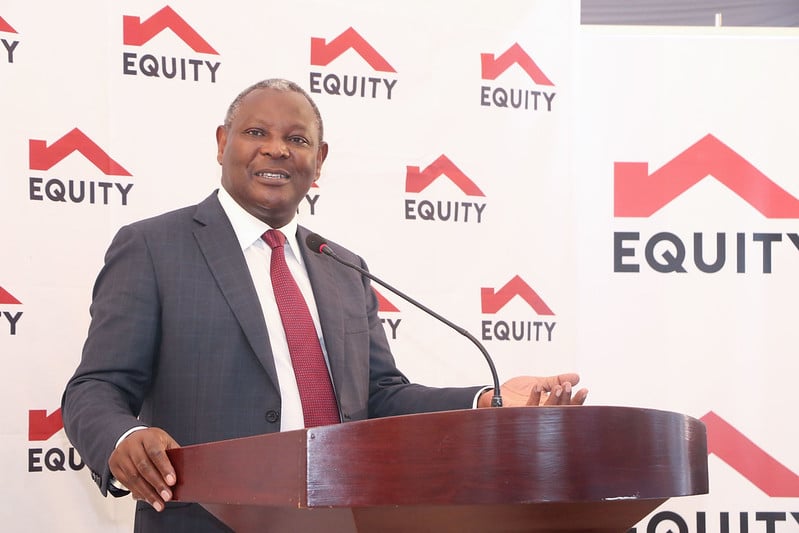 Equity Group Managing Director and CEO Dr. James Mwangi during the release of Equity Group Holdings Plc financial results at Equity Center in Upper Hill, Nairobi.