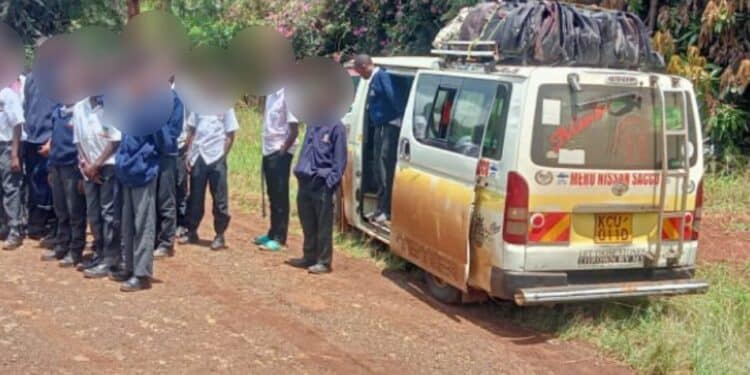 A photo showing the 14-seater matatu after police intercepted it on March 30, 2024 in Meru County. photo/NTSA