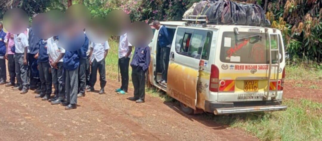 A photo showing the 14-seater matatu after police intercepted it on March 30, 2024 in Meru County. photo/NTSA