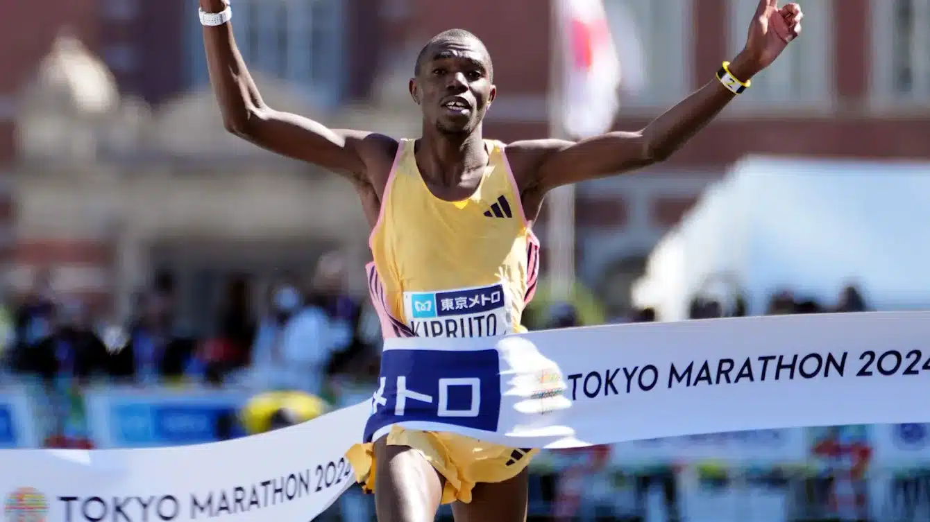 Benson Kipruto winning first place in the men's marathon during the Tokyo Marathon 2024 on March 3, 2024.