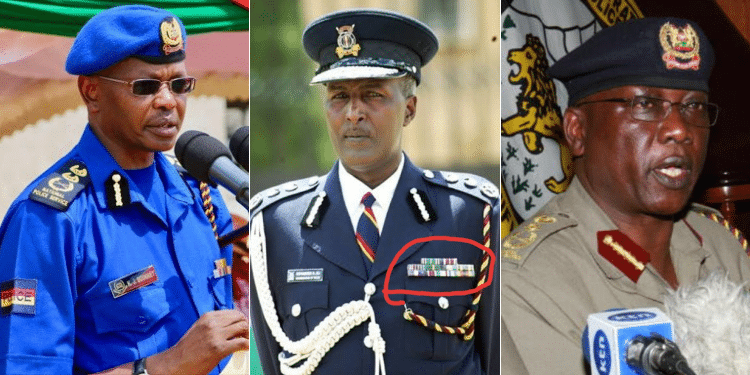 Former police bosses from left: Joseph Kipchirchir Boinett, Rt. Major General Mohamed Hussein Ali and David Kimaiyo.PHOTO/Courtesy.