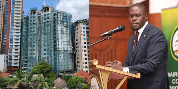 A collage photo of Governor Sakaja and High-rise apartment in Kileleshwa. PHOTO/COURTESY