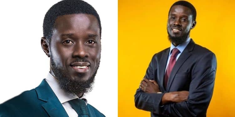 A side-to-side photo of Senegal President elect Bassirou Diomaye Faye.