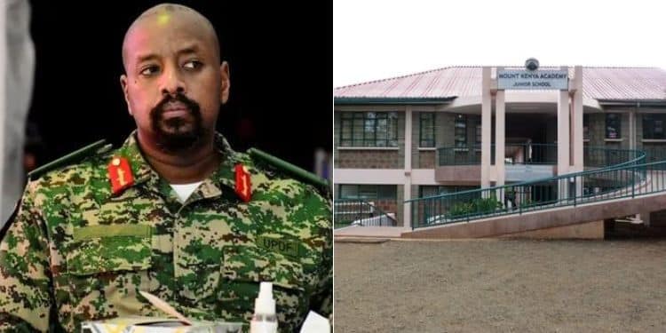 Ugandan Chief of Defense Forces General Muhoozi Kainerugamba and a photo of the Mount Kenya Academy in Nyeri.