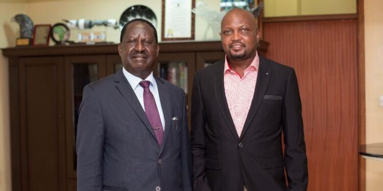 Azimio leader Raila Odinga with Public Service CS Moses Kuria. PHOTO/Courtesy.
