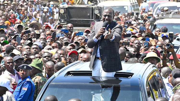 President William Ruto addressing residents of Chepalungu sub county in Bomet on March 16, 2024 Image: PCS
