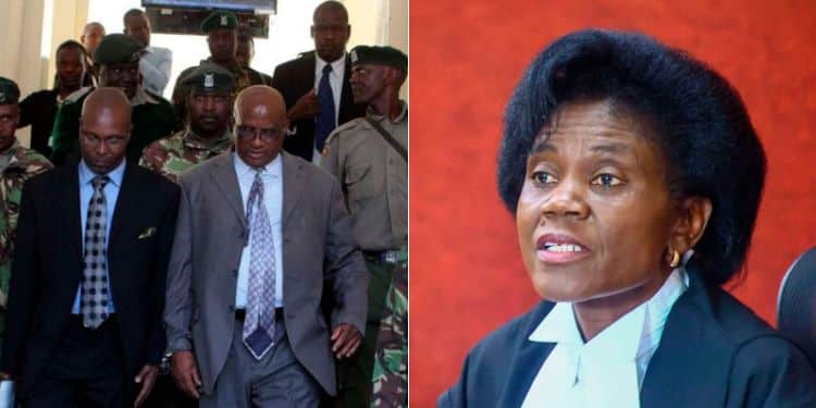 A photo collage showing Francis Muruatetu and Wilson Thirimbu Mwangi and Justice Grace Nzioka during the ruling on the Monica Kimani case.