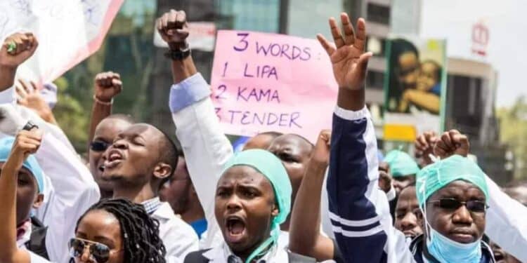 Kenya Union of Clinical Officers (KUCO) members during a past strike. PHOTO/Courtesy. doctor's nakhumicha