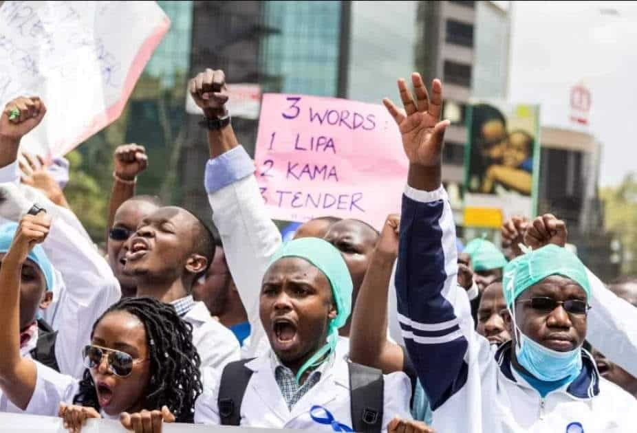 Kenya Union of Clinical Officers (KUCO) members during a past strike. PHOTO/Courtesy. doctor's nakhumicha