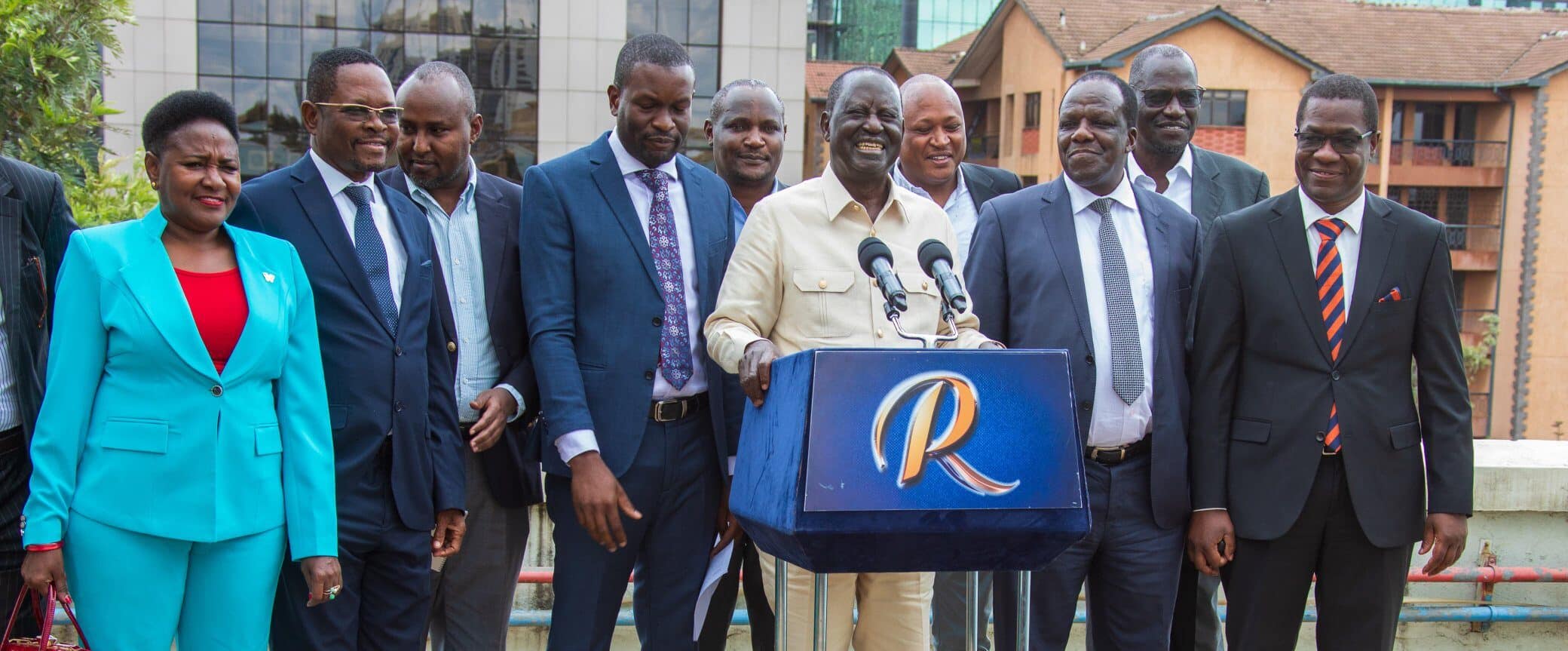 ODM Party Leader Raila Odinga and officials addressing the press. #rejectfinancebill2024