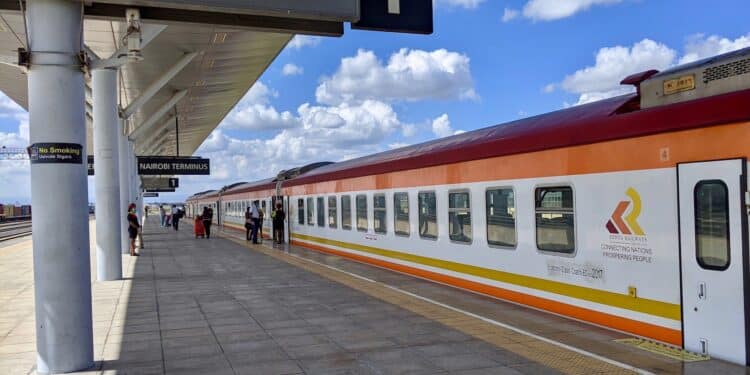 A Kenya Railways locomotive at a station in Nairobi.