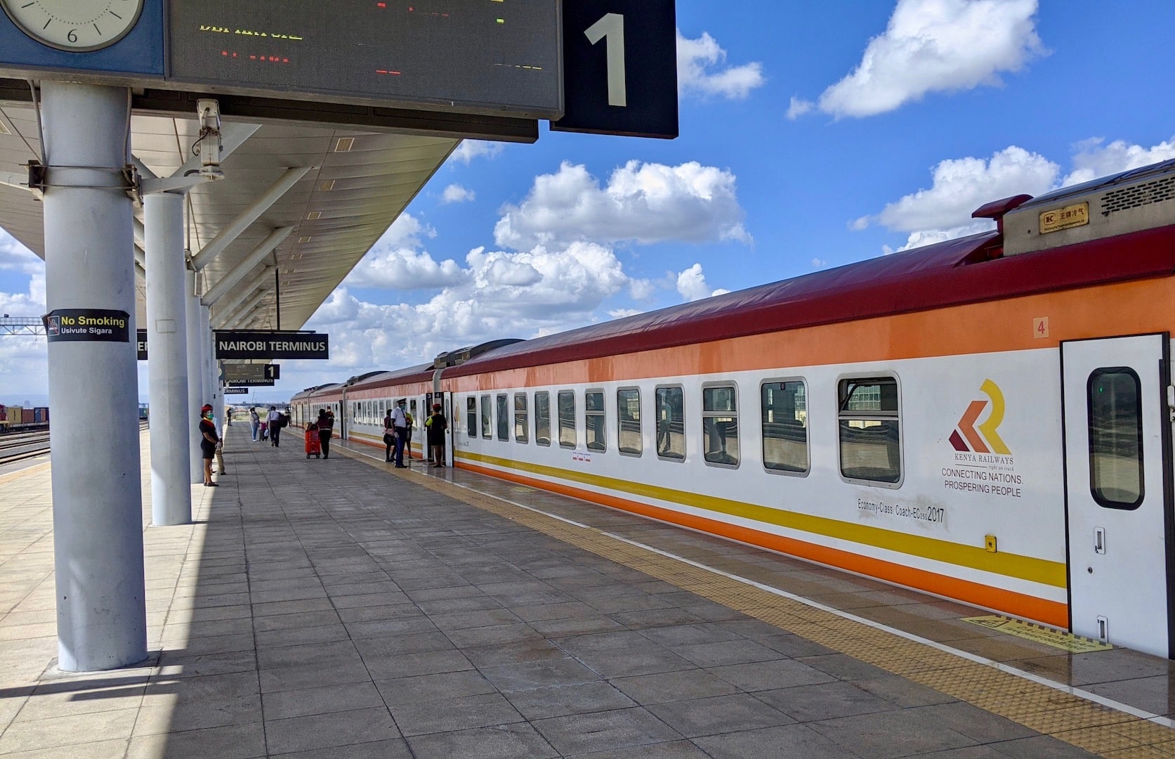 A Kenya Railways locomotive at a station in Nairobi.