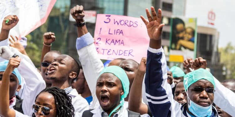 County Government, KMPDU Secretary General Davji Atela during a doctor's strike in February 2024. PHOTO/KMPDU.