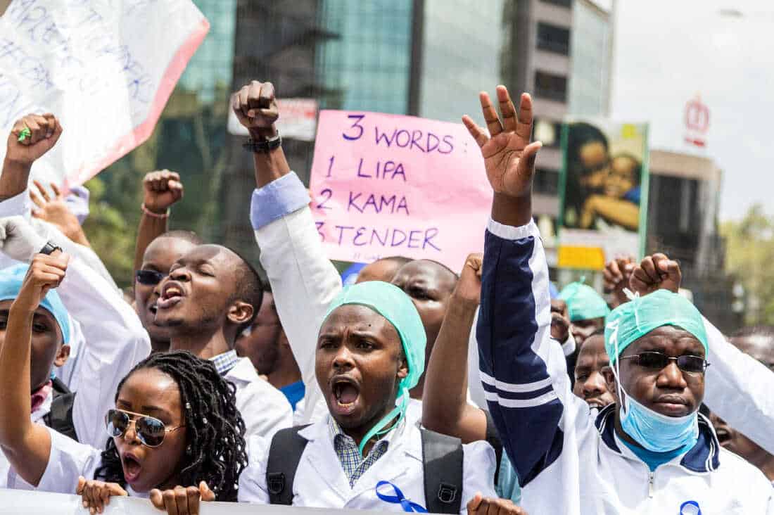County Government, KMPDU Secretary General Davji Atela during a doctor's strike in February 2024. PHOTO/KMPDU.