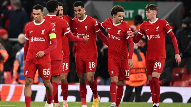 Liverpool celebrates a 4-0 win UEFA Europa League group E football match between Liverpool and Linzer ASK at Anfield on November 30, 2023. PHOTO/ AFP