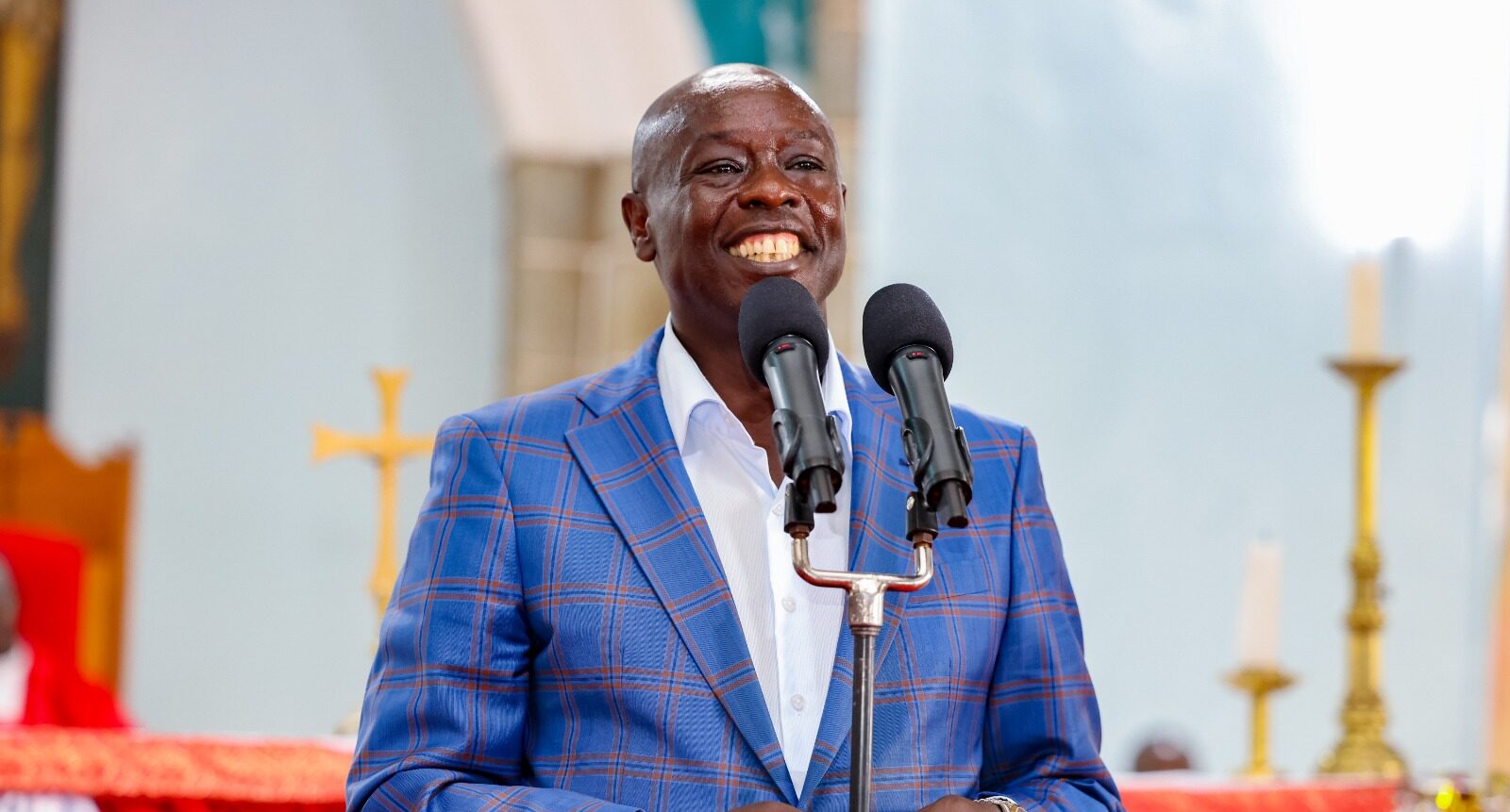DP Rigathi Gachagua speaking at Sacred Heart Endarasha Catholic Church, Kieni Constituency, Nyeri County on May 19, 2024. PHOTO/DPCS.