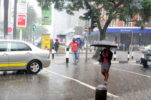 An image of rain falling in Nairobi CBD. Photo/Courtesy