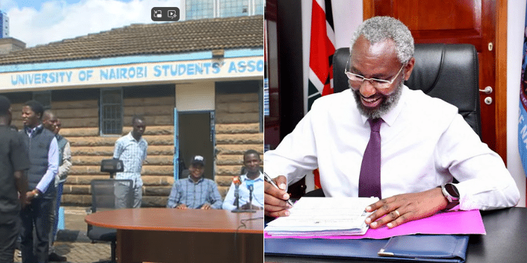 A photo collage of UoN VC Prof Stephen Kiama and UNSO leaders. PHOTO/Courtesy.