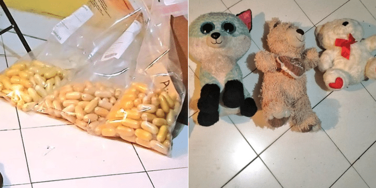 A collage of Pellets of Cocaine Nabbed by the DCI and the Three Teddy Bears. PHOTO/DCI