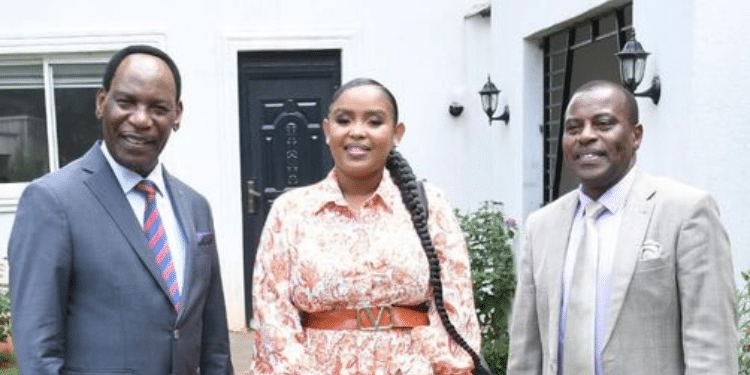 From left: MCSK CEO, Ezekiel Mutua, Faith Mutindi and Pastor Obadiah Mwaura. Photo/Mutua FB.