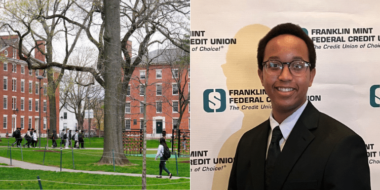 A side to side photo of Emmanuel Gitu and Harvard University