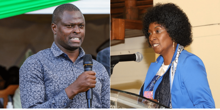 A photo collage of Kiharu MP Ndindi Nyoro and TSC CEO Nancy Macharia. PHOTO/Courtesy. Intern Teachers