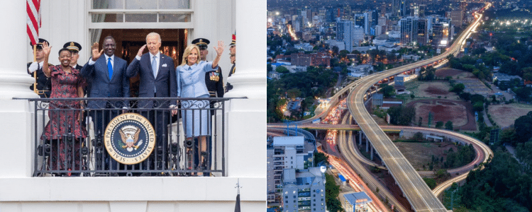 Photo collage of President Joe Biden with President Ruto and both First Ladies at White House in Washington and a photo of the Nairobi Expressway.PHOTO/Courtesy