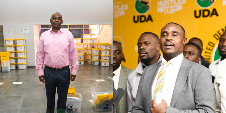 A collage of UDA NEB Chairman Anthony Mwaura and UDA Secretary General Cleophas Malala.