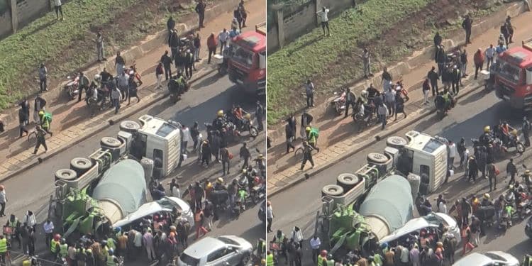 A collage of photos showing the concrete truck overturned along the Kenyatta Avenue near the Ngong Road intersection.