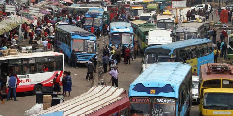 An aerial photo of a bus terminus in Nairobi.