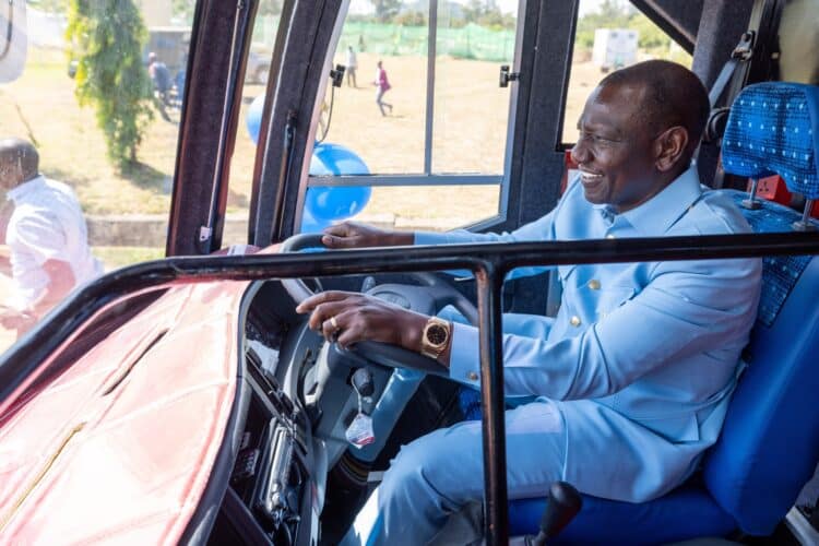 President William Ruto handed over a bus to Mitunguu Technical Training Institute, Meru County. PHOTO/PCS.