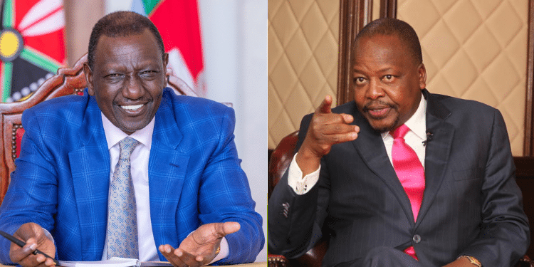 A photo collage of President William Ruto and former Health CS Mutahi Kagwe.PHOTO Finance Bill