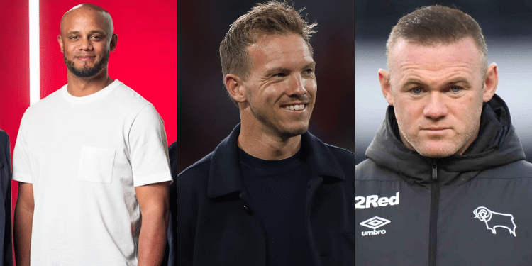 A collage of Vincent Kompany, Julian Nagelsman and Wayne Rooney. Photo/ courtesy