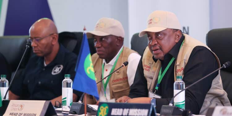 Former President Uhuru Kenyatta at a press briefing event in South Africa. PHOTO/@4thPresidentKE/X