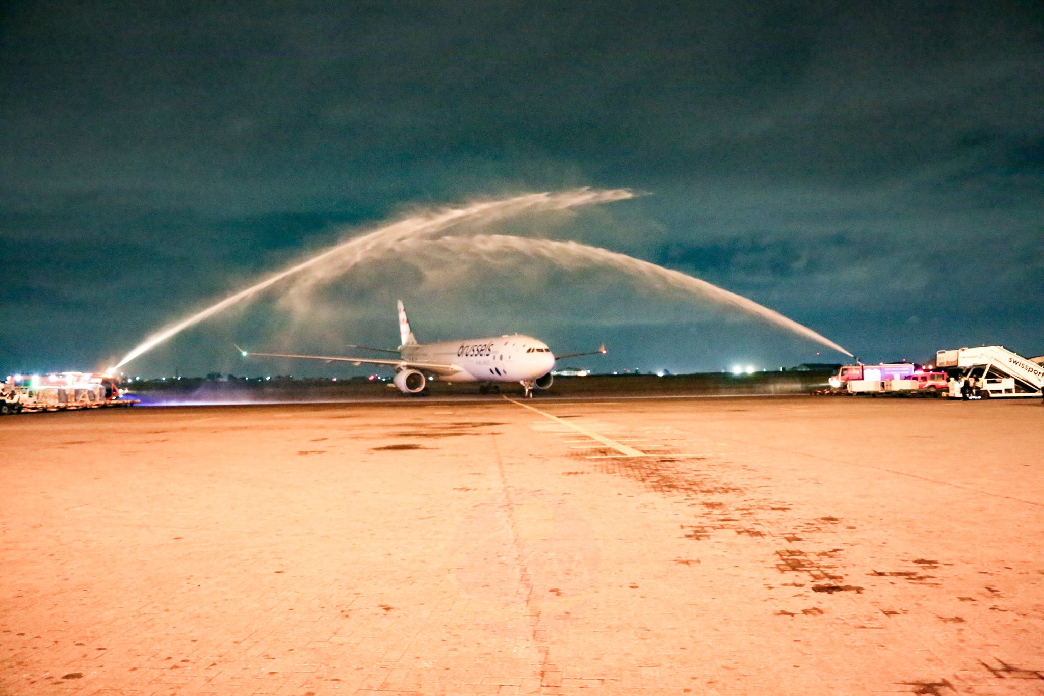 Brussels Airlines inaugural flight lands at JKIA on June 3, 2024. PHOTO/KAA.