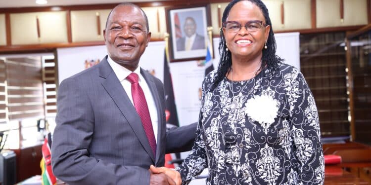 CJ Martha Koome with Treasury CS Njuguna Ndung'u after tabling the Judges’ Retirement Benefits Bill, 2024. PHOTO/Judiciary.