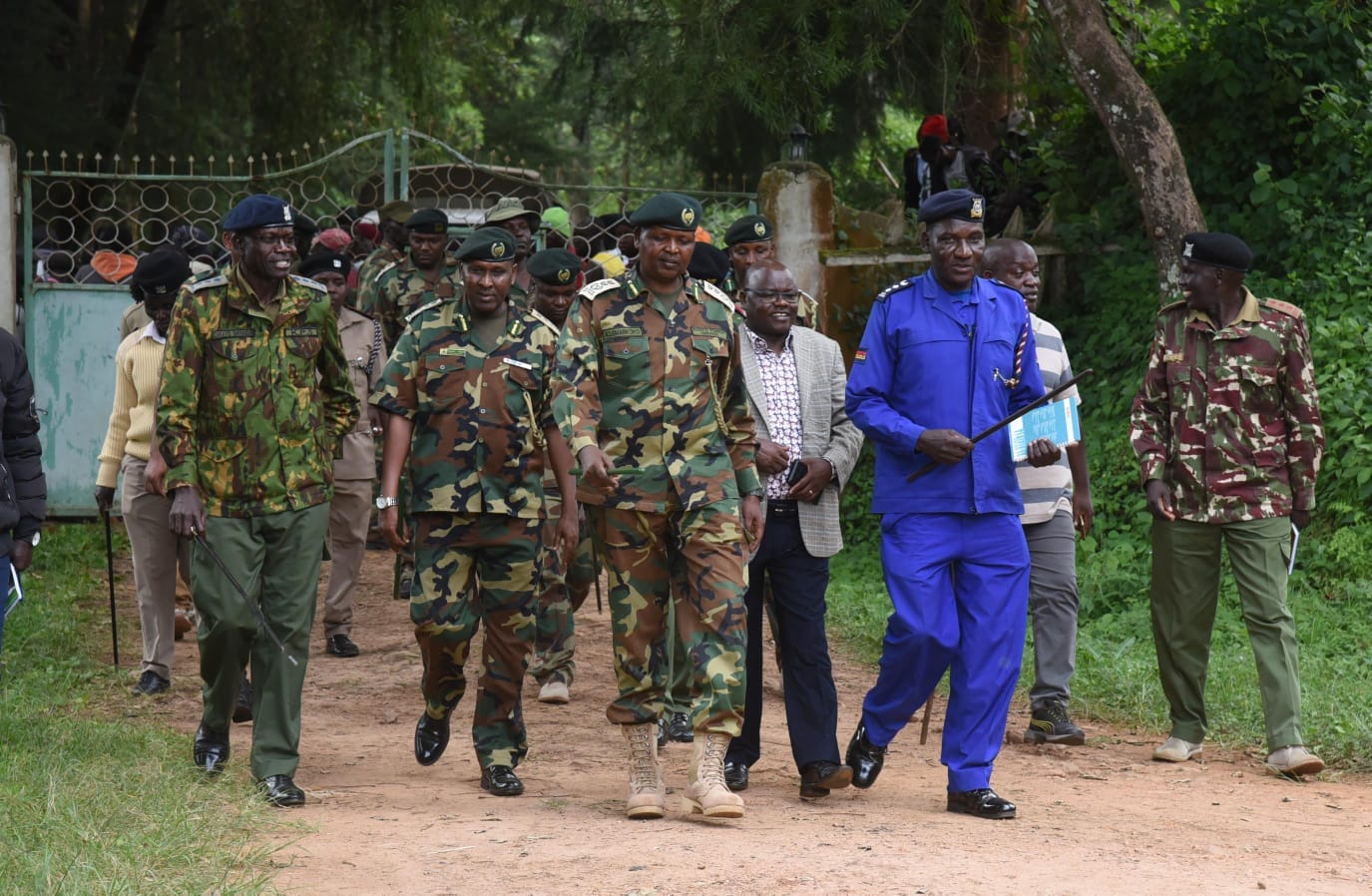 Chief Conservator of Forests Alex Lemarkoko (2nd from left) visited Cherengani Forest station in Elgeyo Marakwet County ON June 2 2024. PHOTO/KFS