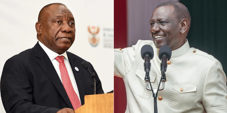 A photo collage of President William Ruto and South Africa President Cyril Ramaphosa. PHOTO/Courtesy.