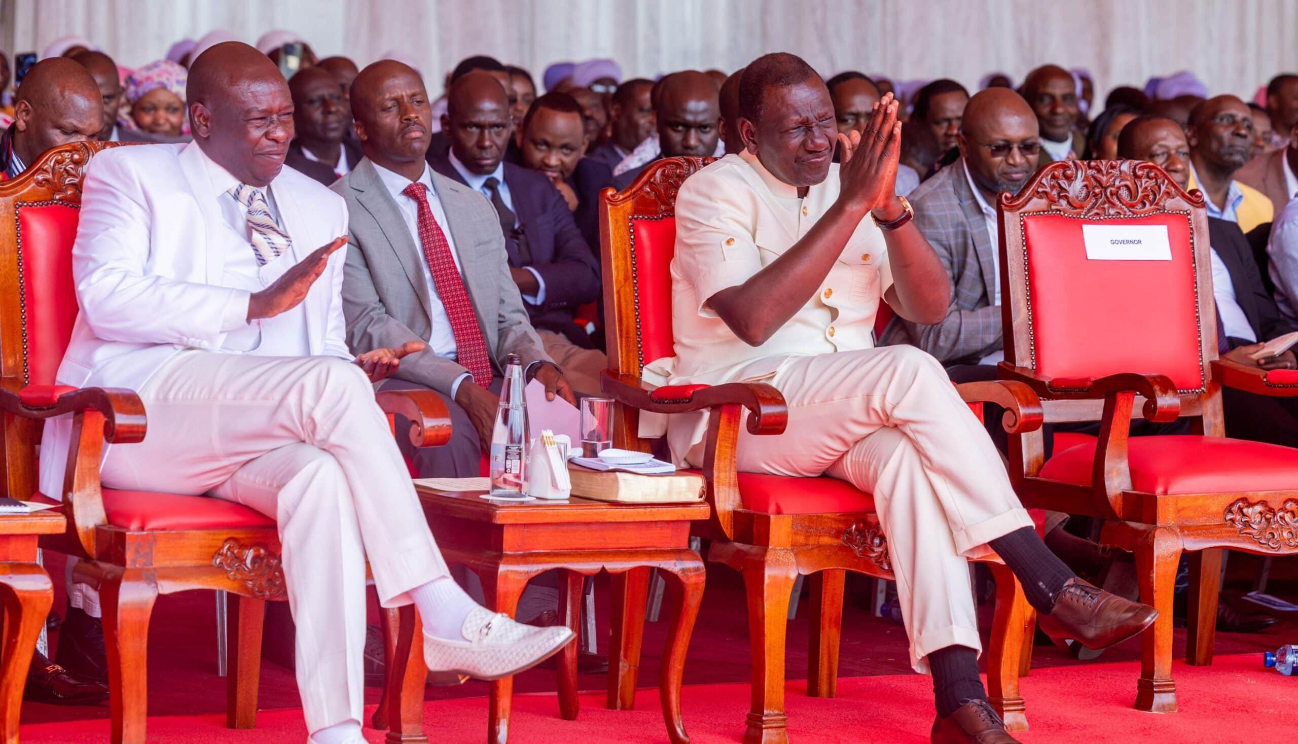 Deputy President RIgathi Gachagua AND president William Ruto ATTENDING national prayers AT Nakuru. photo/ statehouse