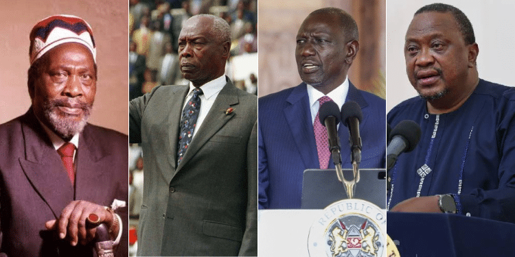 From Left: The late Jomo Kenyatta, Daniel Moi, President William Ruto and Uhuru Kenyatta. Photo/Courtesy