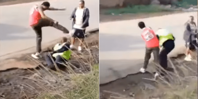 A photo of Ian Njoroge beating the traffic police officer on June 2, 2024. PHOTO/Screengrab.