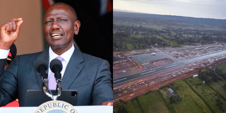 A side-to-side photo of President William Ruto (right) and Aerial view of Matulo Airstrip (left). Photo\Courtesy