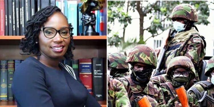 Collage of LSK president Faith Odhiambo & KDF troops deployed in Nairobi. PHOTO/Courtesy