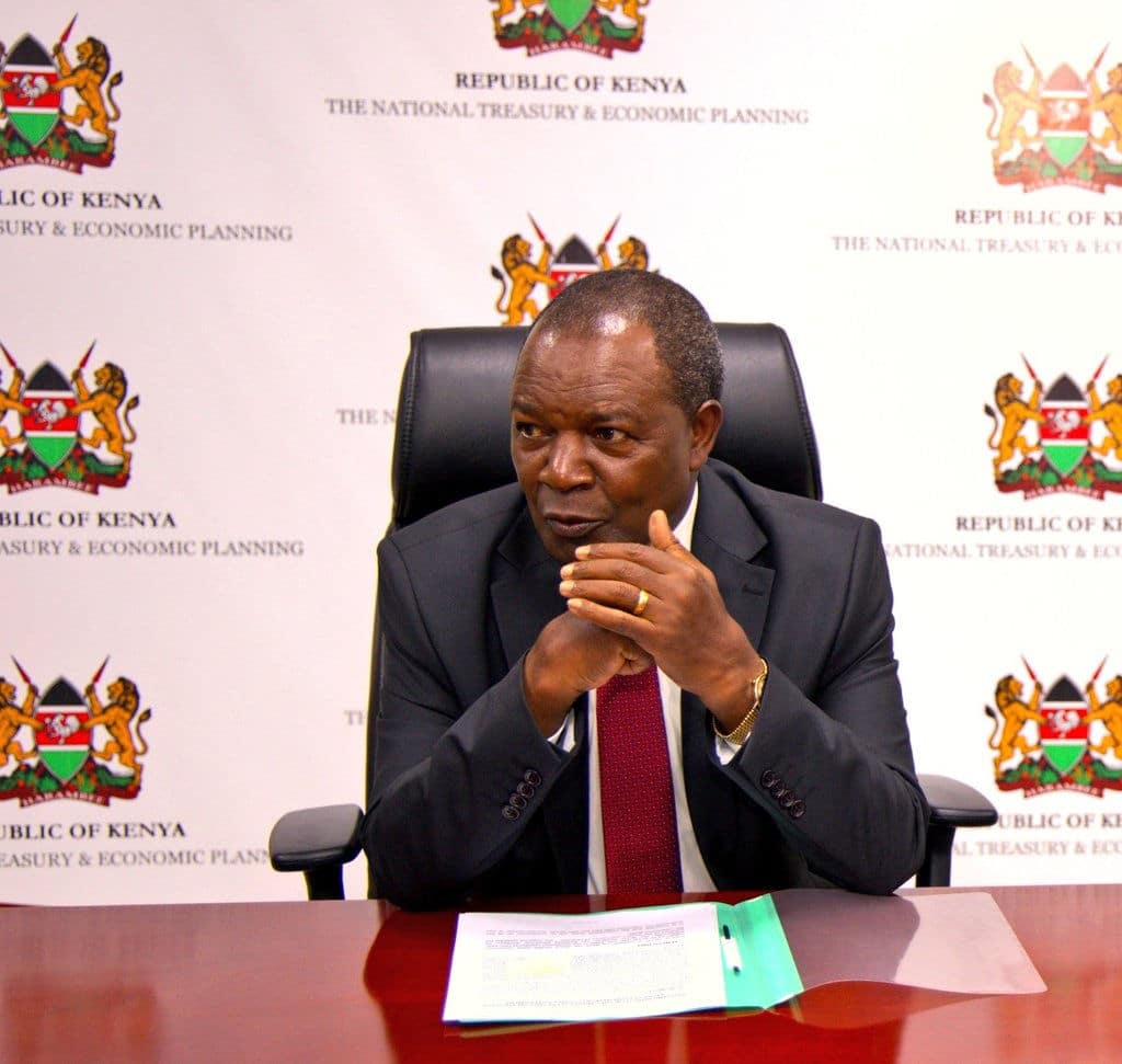 Treasury CS Prof Njuguna Ndung’u chairing a collaborative meeting between the National Treasury, Kenya Revenue Authority, and Nairobi City County on business registration data. PHOTO National Treasury X.