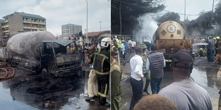 A collage of photos taken at the scene where an LPG tanker exploded in Embakasi on June 3, 2024.