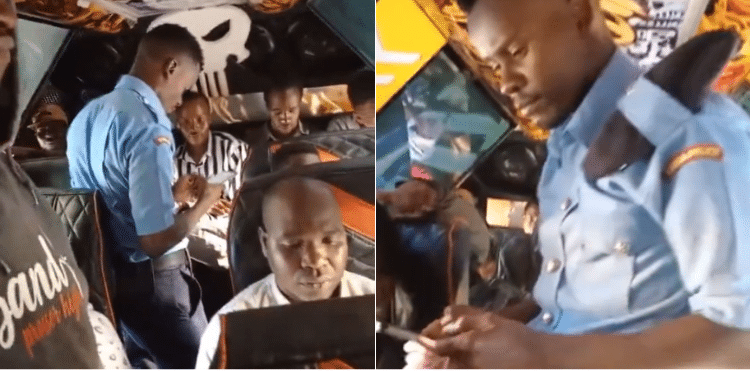 A photo of Policer officer collecting bus fare from passengers. PHOTO/Screen grab