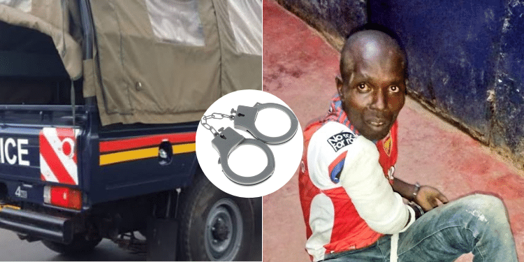 A collage of a police van and the convict rearrested after escaping from a Nakuru hospital.