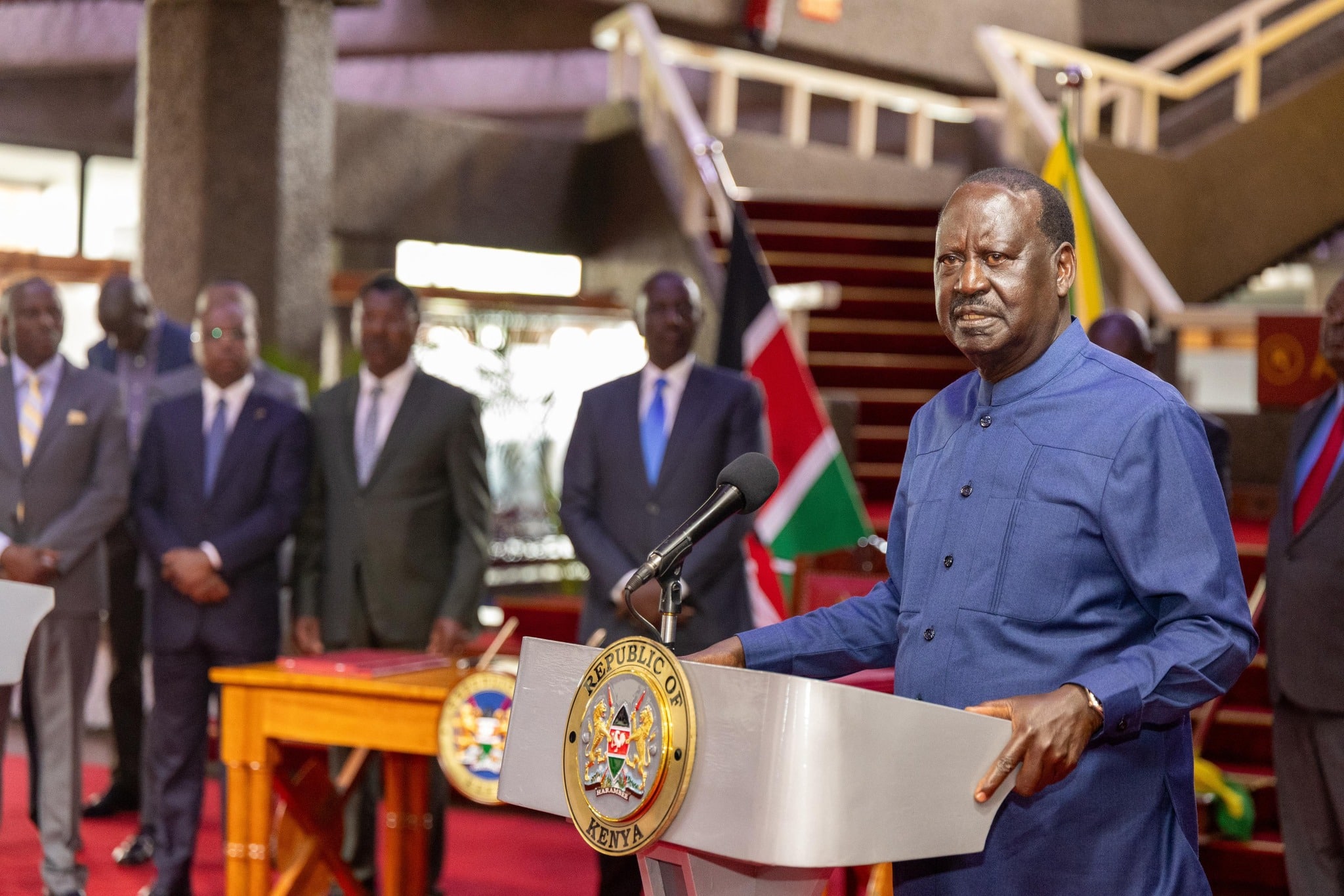 Azimio leader Raila Odinga speaking after President William Ruto assented to the IEBC Bill on July 6, 2024. PHOTO/PCS....Ruto